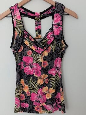 American Rag Cie Tropical Floral Strappy Back Tank Size S